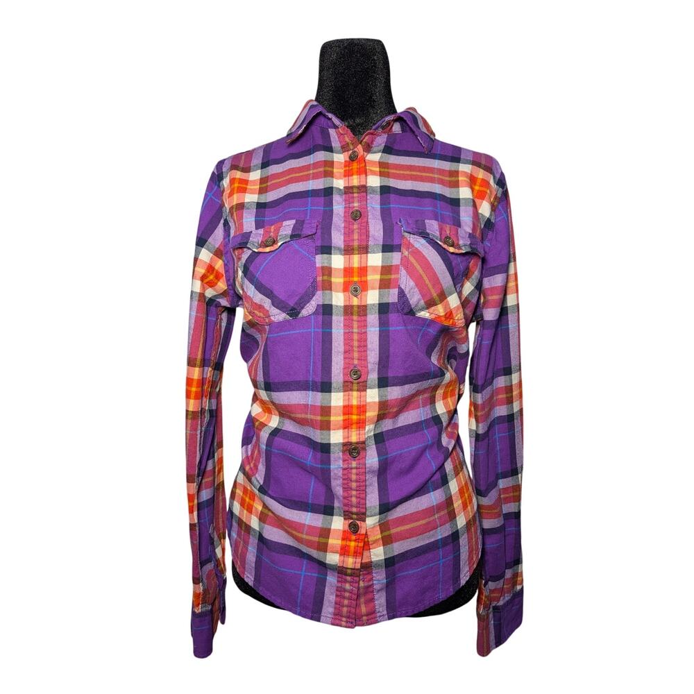 American Eagle Favorite Fit Flannel Shirt Size M Purple Red Plaid Button Down